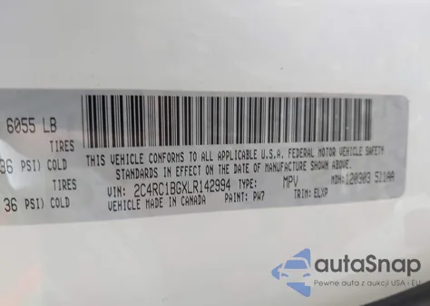 2020 Chrysler Pacifica Touring L z USA, uszkodzony, nr VIN 2C4RC1BGXLR142994